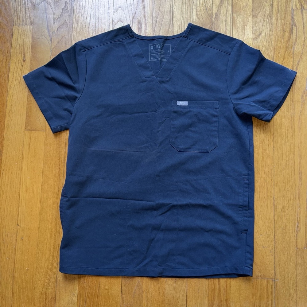 Figs Chisec 3 Pocket Scrub Top Navy Blue Mens S Medical V-neck Nursing Uniform